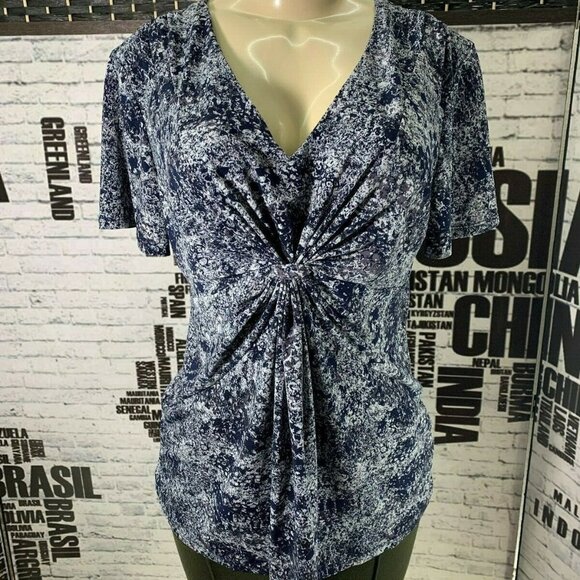Daisy Fuentes L Purple Print Knotted Front Top - Picture 1 of 6